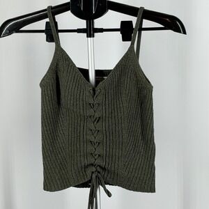 American Eagle Outfitters Lace Up Ribbed Knit Cami Top Olive Green XS